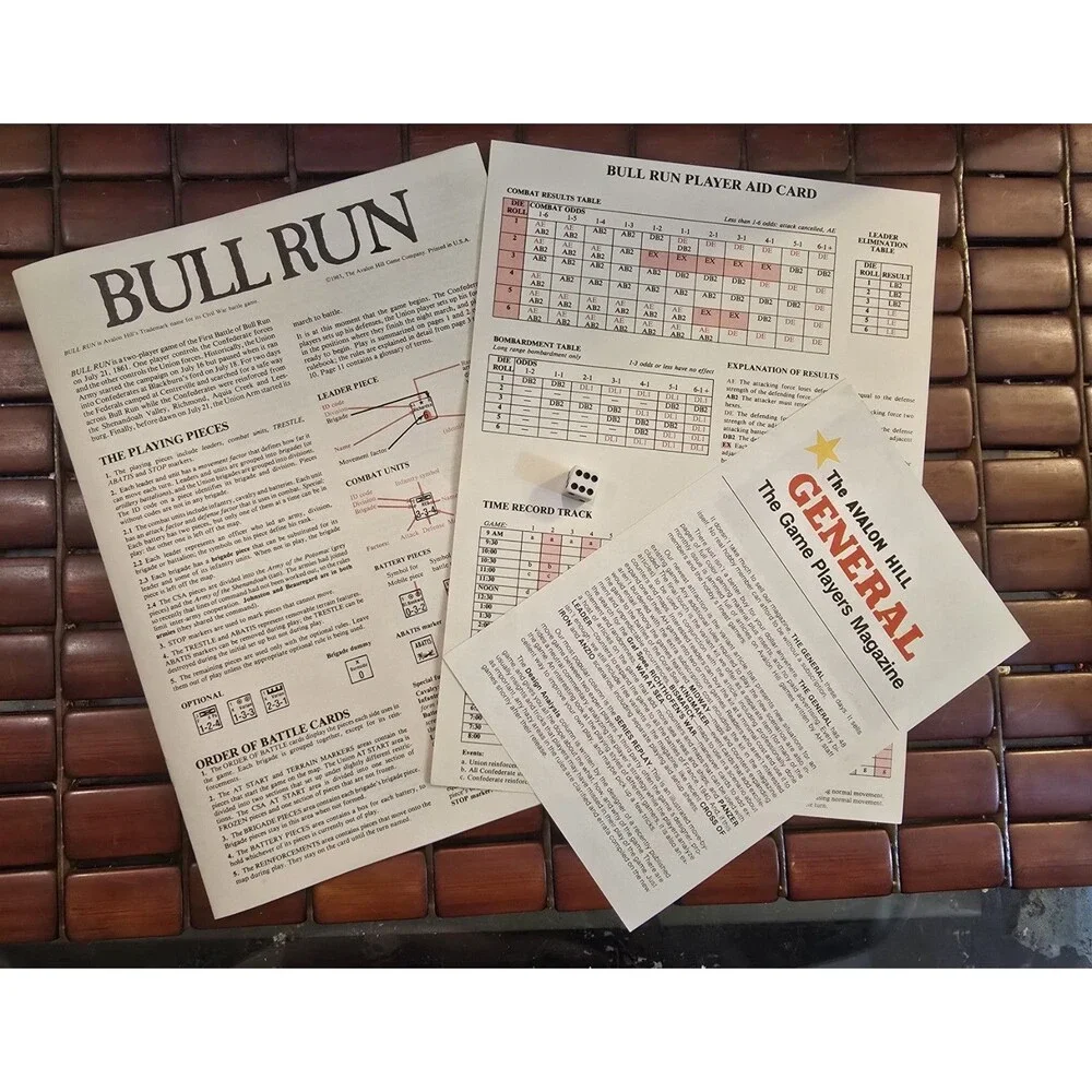 1983 Bull Run Civil War Tactical Board Game Avalon Hill Complete Unpuched